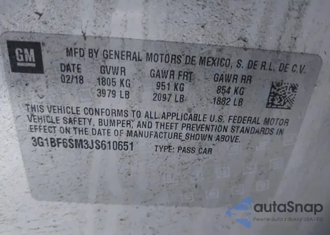 2018 Chevrolet Cruze Premier z USA, uszkodzony, nr VIN 3G1BF6SM3JS610651